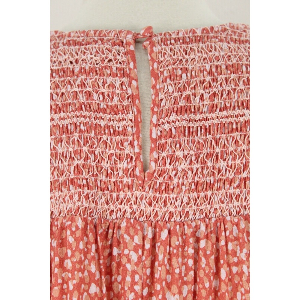 NWOT DOLAN Rebecca Blouse Size M Smocked Orange Polka Dots Short Puff sleeve - Picture 7 of 13